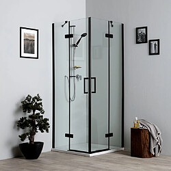 Kiamami Valentina CABINE DE DOUCHE NOIRE MATE 70X70 AVEC PORTES BATTANTES SANS CADRE | LONDON