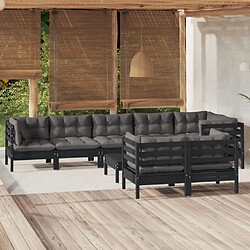 Maison Chic Salon de jardin 9 pcs + coussins - Mobilier/Meubles de jardin - Table et chaises d'extérieur Noir Bois de pin massif -MN74165