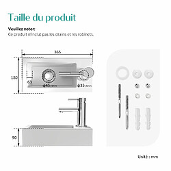 EMKE Vasque suspendue Salle de Bain en céramique, Lavabo suspendu rectangulaire avec trou de robinet à droite, blanc brillant - 36,5 x 18 x 9 cm pas cher