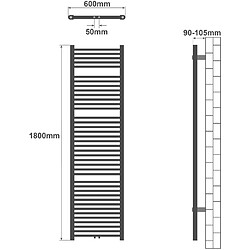 Helloshop26 Radiateur sèche-serviettes salle de bain montage mural connexion centrale 180 x 60 cm 01_0000047