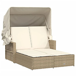 Maison Chic Chaise longue | Bain de soleil double avec auvent et coussins beige poly rotin -GKD30264