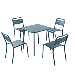 Concept Usine Ensemble table + chaise en acier 4 places bleu BERGAME