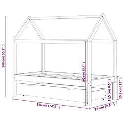 vidaXL Cadre de lit d'enfant avec un tiroir Blanc Pin massif 70x140 cm pas cher