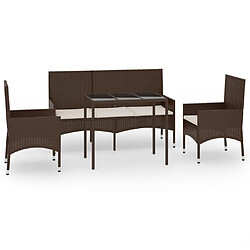 Maison Chic Salon de jardin 4 pcs + coussins - Mobilier/Meubles de jardin - Table et chaises d'extérieur Marron Résine tressée -MN14143