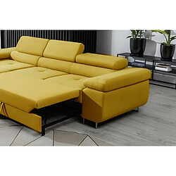 VENESETTI Canapé d'angle convertible ARMEL en tissu luxe 5 places, jaune moutarde, avec coffre, angle gauche (vu de face) pas cher