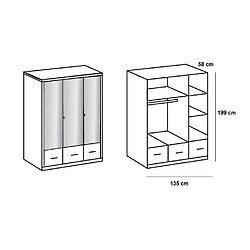 Avis Inside 75 Armoire penderie DINGLE 3 portes miroirs 3 tiroirs largeur 135 blanche