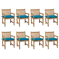 vidaXL Chaises de jardin lot de 8 avec coussins bleu clair Teck solide