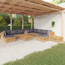 vidaXL Salon de jardin 12 pcs avec coussins Bois de teck solide