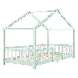 Acheter Lit d'Enfant Forme Maison avec Grille de Protection Treviolo 200 x 90 cm Menthe Blanc Mat Laqué [en.casa]