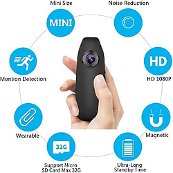 Chrono Mini caméra IP Wi-Fi Caméra Web surveillance de réseau sans fil 1080p HD avec détection de mouvement de vision nocturne, maison et bureau-64GO(Noir)