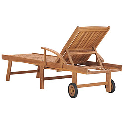 Helloshop26 Transat chaise longue bain de soleil lit de jardin terrasse meuble d'extérieur avec coussin crème bois de teck solide 02_0012439