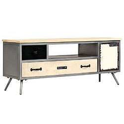 Helloshop26 Meuble télé buffet tv télévision design pratique bois de manguier massif et acier 120 cm 2502149