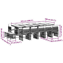 Acheter vidaXL Ensemble à manger de jardin 15 pcs coussins noir résine tressée