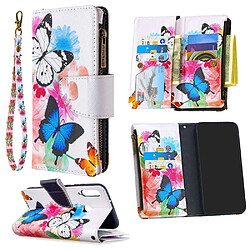 Etui en PU fermeture à glissière d'impression de modèle avec support papillon et fleur pour votre Huawei Y7p/P40 lite E