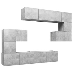 Maison Chic Ensemble de meubles TV 8 pcs | Banc TV Moderne pour salon | Meuble de Rangement - Gris béton Aggloméré -MN16348