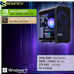 Sedatech PC Gamer Pro Compact ATX • AMD Ryzen 7 9800X3D • RTX4070 • 32Go DDR5 • 2To SSD M.2 • Windows 11