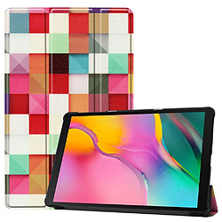 Etui en PU support triple motif imprimé carreaux de couleur pour votre Samsung Galaxy Tab A 10.1 (2019) SM-T515