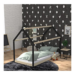 Acheter Le Quai Des Affaires Lit cabane PANDA 90x190 + 1 sommier / Naturel et Noir