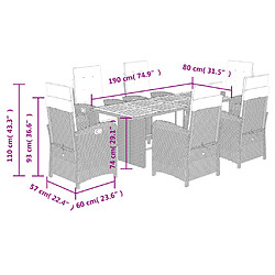 vidaXL Ensemble à manger de jardin et coussins 7 pcs beige poly rotin pas cher