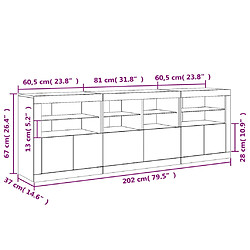 vidaXL Buffet avec lumières LED blanc 202x37x67 cm pas cher