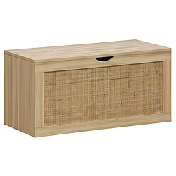 Pegane Coffre de rangement, meuble de rangement en décor pin , rotin - Longueur 80 x profondeur 40 x hauteur 40 cm