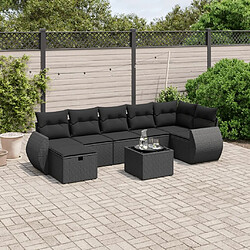 Maison Chic Ensemble Tables et chaises d'extérieur 8 pcs avec coussins,Salon de jardin noir résine tressée -GKD454731