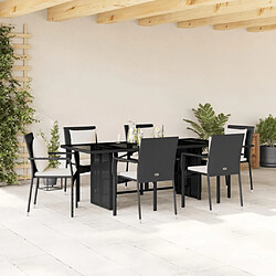 vidaXL Ensemble à manger de jardin coussins 7pcs Noir Résine tressée