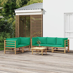 vidaXL Salon de jardin 6 pcs avec coussins vert bambou