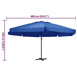 vidaXL Parasol de jardin avec mât en aluminium 600 cm bleu azuré pas cher