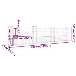 vidaXL Panier de gabion en forme de U avec 4 poteaux Fer 380x20x100 cm pas cher