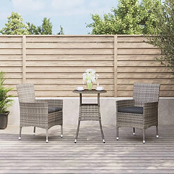 Maison Chic Ensemble de bistro 3 pcs coussins,Table + chaises + coussins de jardin gris poly rotin -GKD968223