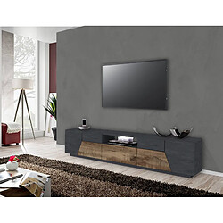 Alter Meuble TV de salon, Made in Italy, Meuble TV avec 4 portes géométriques et 1 tiroir, Cm 220x43h46, Ardoise et Érable