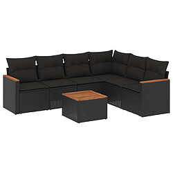 vidaXL Salon de jardin 7 pcs avec coussins noir résine tressée