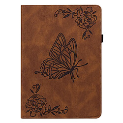 Etui en PU motif de papillons et de fleurs avec porte-cartes et élastique marron pour votre Samsung Galaxy Tab A8 10.5'' 2021