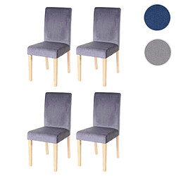 Mendler Lot de 4 chaises de salle à manger Littau, velours ~ gris, pieds clairs