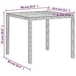 vidaXL Table de jardin beige 90x90x75 cm résine tressée et bois acacia pas cher