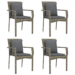 vidaXL Chaises de jardin avec coussins lot de 4 Résine tressée Gris