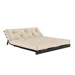 Acheter Inside 75 Canapé convertible futon ROOTS pin laqué noir matelas 160 x 200 cm coloris beige