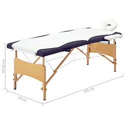 vidaXL Table de massage pliable 2 zones Bois Blanc et violet pas cher