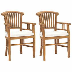 Maison Chic Lot de 2 Chaises de jardin,Fauteuil d'extérieur avec coussins blanc crème Bois de teck -MN92440