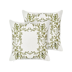 Beliani Lot de 2 coussins ZALEYA Coton 45 x 45 cm Floral Blanc