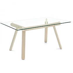 Inside 75 Table repas 6 couverts PEENO 130 cm pieds bois plateau verre trempé