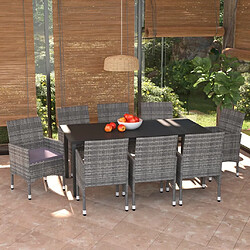 Maison Chic Ensemble à manger d'extérieur 9 pcs avec coussins,Salon de jardin,Mobilier de jardin Poly rotin Gris -GKD173060