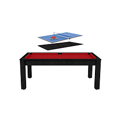 Jardindeco Billard convertible table 8 personnes Arizona + plateau 2 en 1 dinatoire et ping pong noir boisé et rouge (tapis)