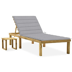 vidaXL Chaise longue de jardin avec table et coussin Pin imprégné