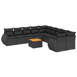 vidaXL Salon de jardin 11 pcs avec coussins noir résine tressée