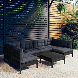 Maison Chic Salon de jardin 7 pcs + coussins - Mobilier/Meubles de jardin - Table et chaises d'extérieur Noir Bois de pin massif -MN99623