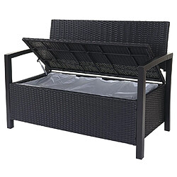 Avis Mendler Banc de jardin en polyrotin HWC-A12, banquette avec compartiment de rangement ~ anthracite, coussins crème