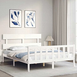 Avis Maison Chic Lit adulte - Cadre Structure de lit avec tête de lit Contemporain blanc 160x200 cm bois massif -MN21390