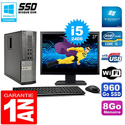 PC DELL 990 SFF Core I5-2400 Ram 8Go Disque 960Go SSD Graveur Wifi W7 Ecran 27" - Occasion